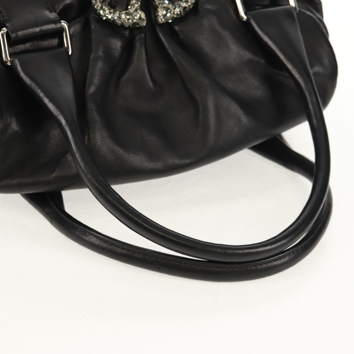 VALENTINO Hand Bag Leather Black Silver Auth 152881A