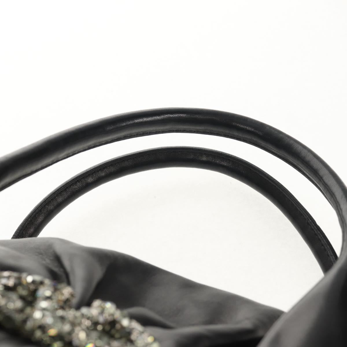 VALENTINO Hand Bag Leather Black Silver Auth 152881A
