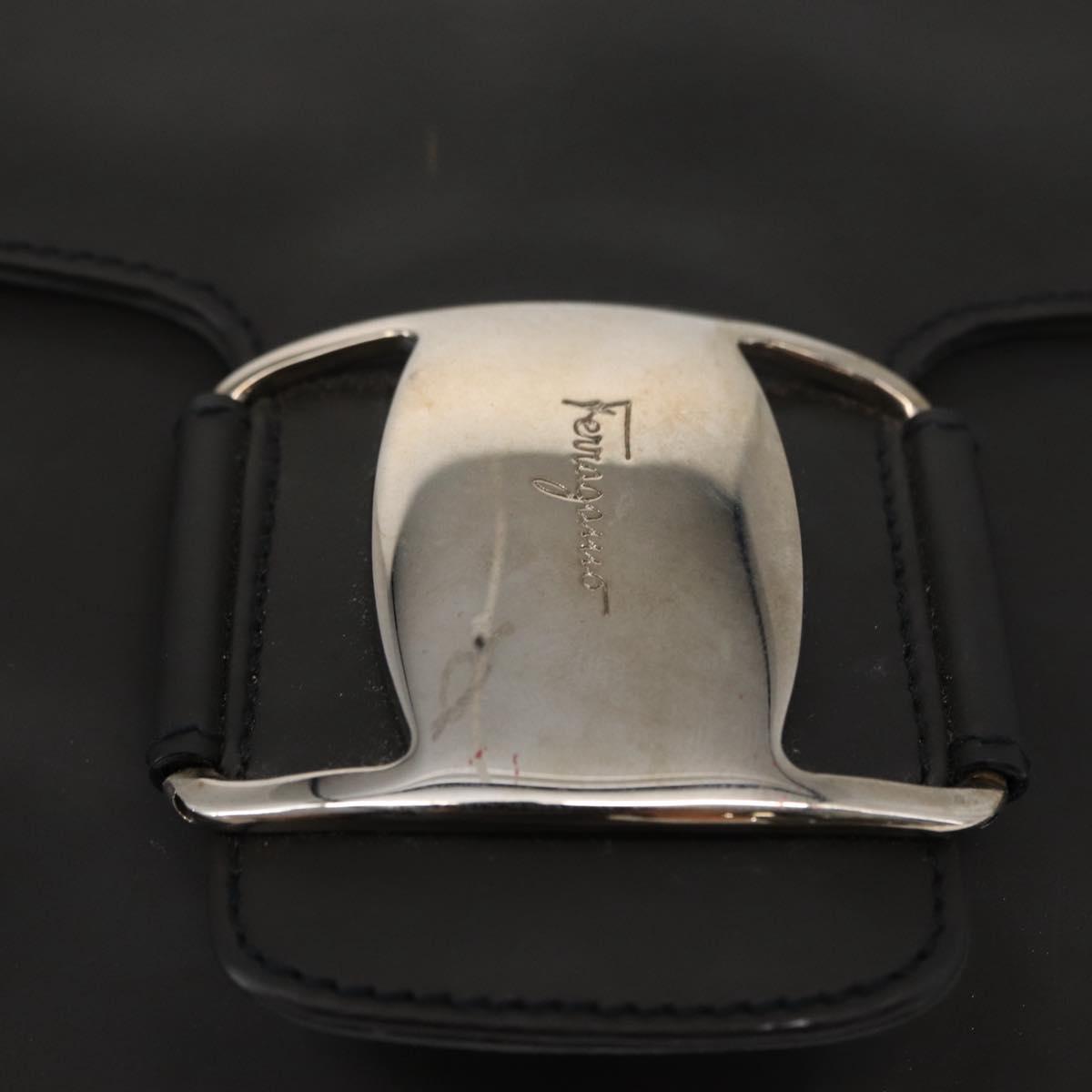 Salvatore Ferragamo Vala Shoulder Bag Leather Black Silver Auth 152882