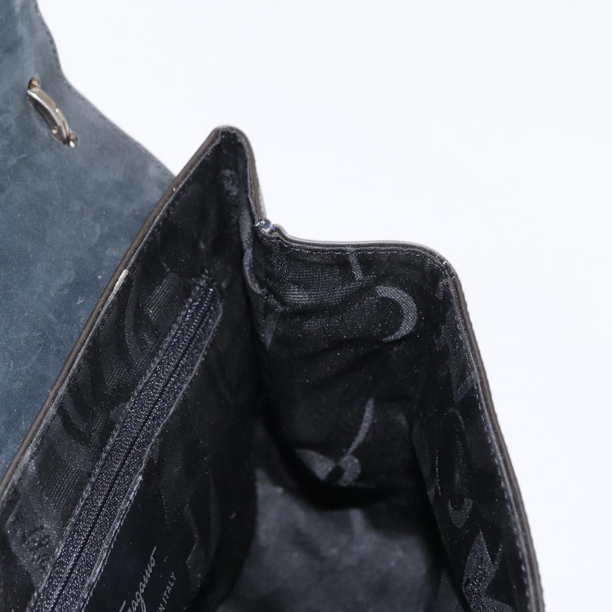 Salvatore Ferragamo Vala Shoulder Bag Leather Black Silver Auth 152882