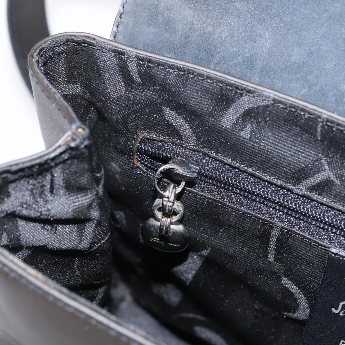 Salvatore Ferragamo Vala Shoulder Bag Leather Black Silver Auth 152882