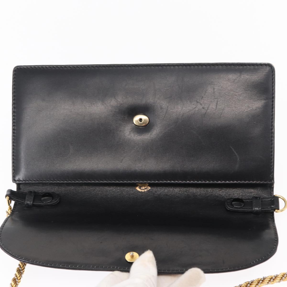 GUCCI Chain Shoulder Bag Leather Black Gold 447632 Auth 152883