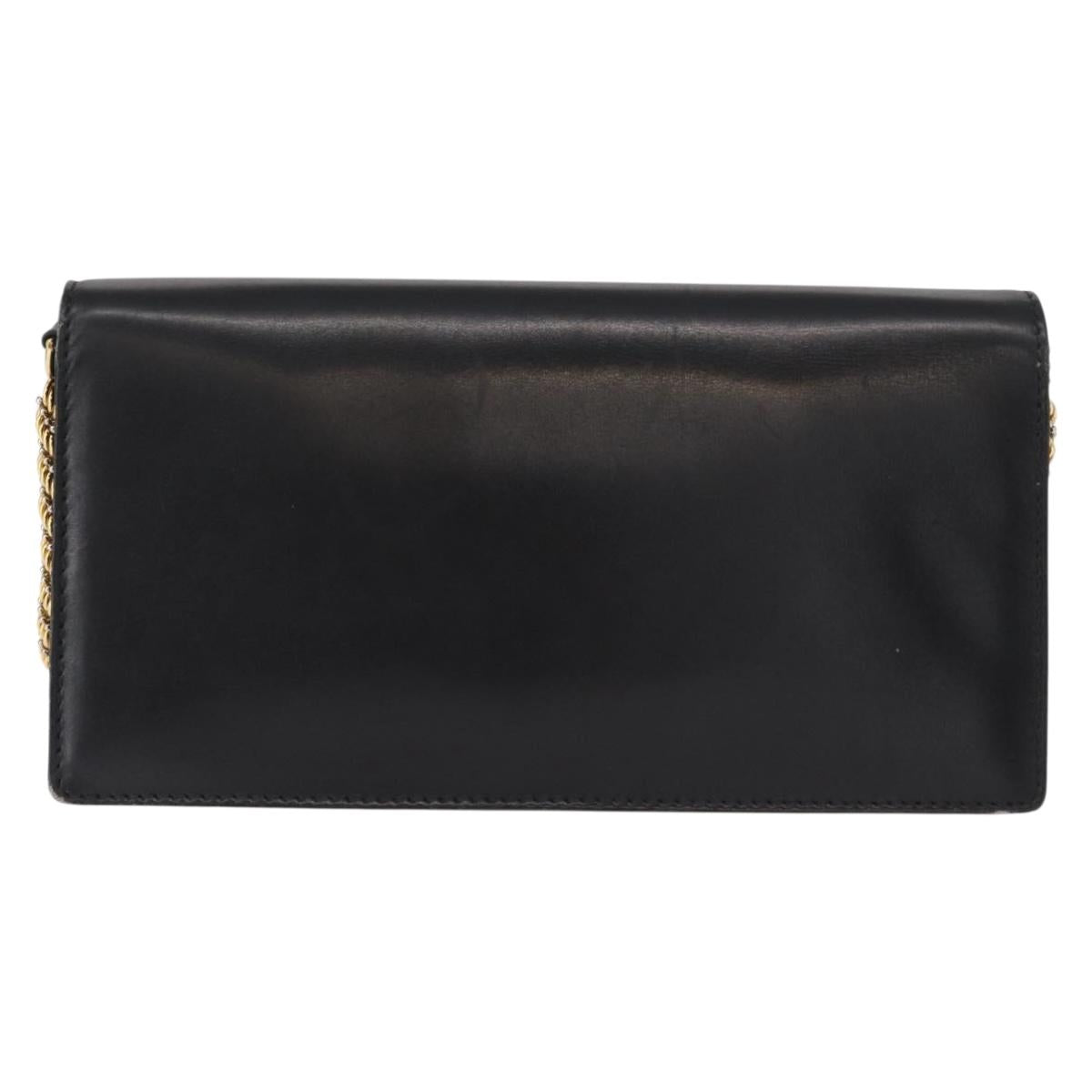 GUCCI Chain Shoulder Bag Leather Black Gold 447632 Auth 152883