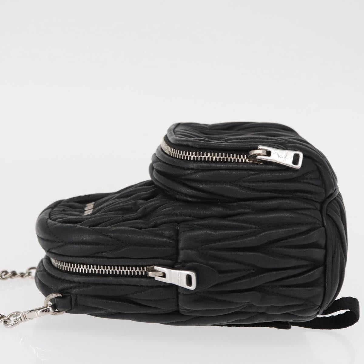 Miu Miu Matelasse Chain Shoulder Shoulder Bag Leather Black Silver Auth 152885