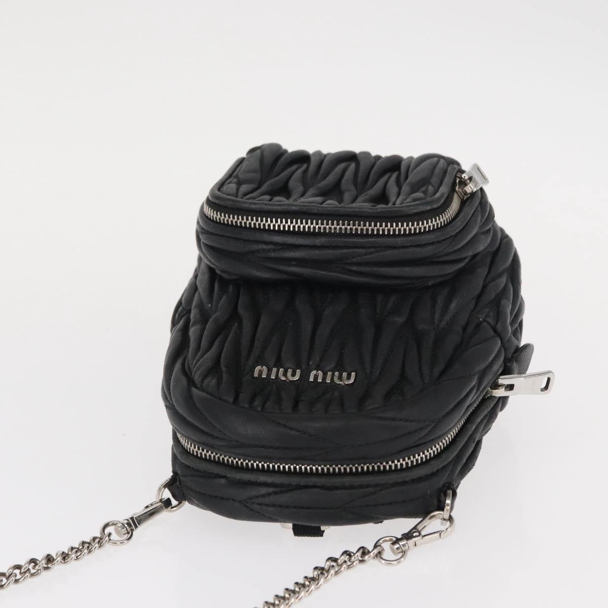 Miu Miu Matelasse Chain Shoulder Shoulder Bag Leather Black Silver Auth 152885