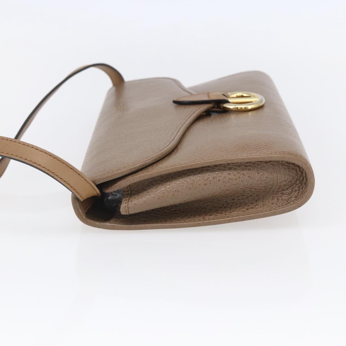 Christian Dior Shoulder Bag Leather Brown gold Auth 152886