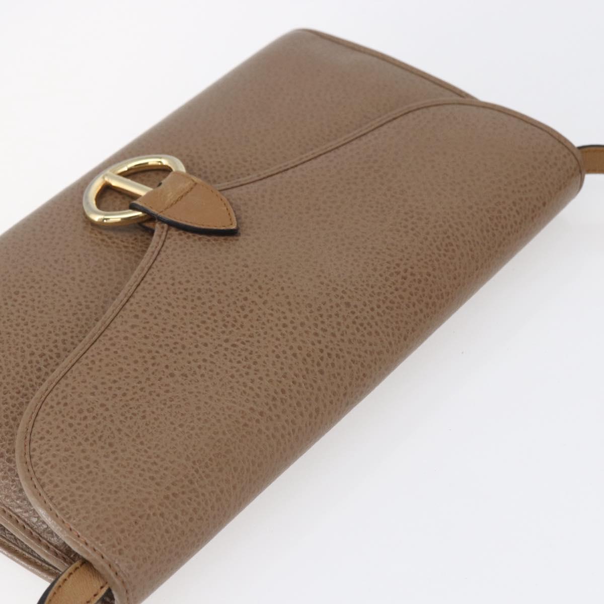 Christian Dior Shoulder Bag Leather Brown gold Auth 152886