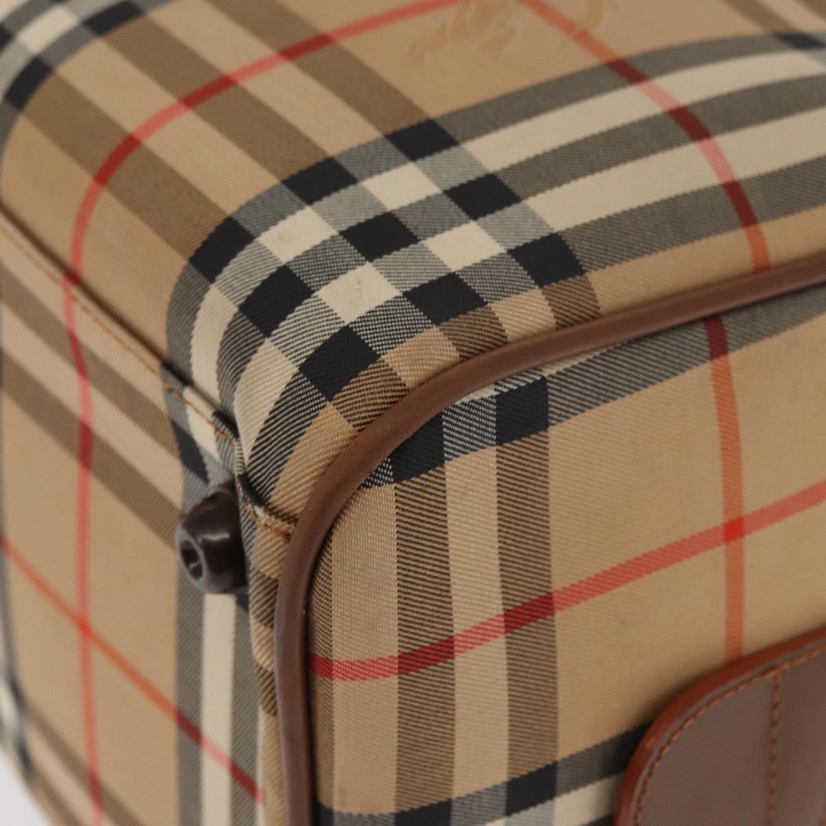 Burberrys Nova Check Boston Bag Canvas Leather Gold Beige Auth 152887