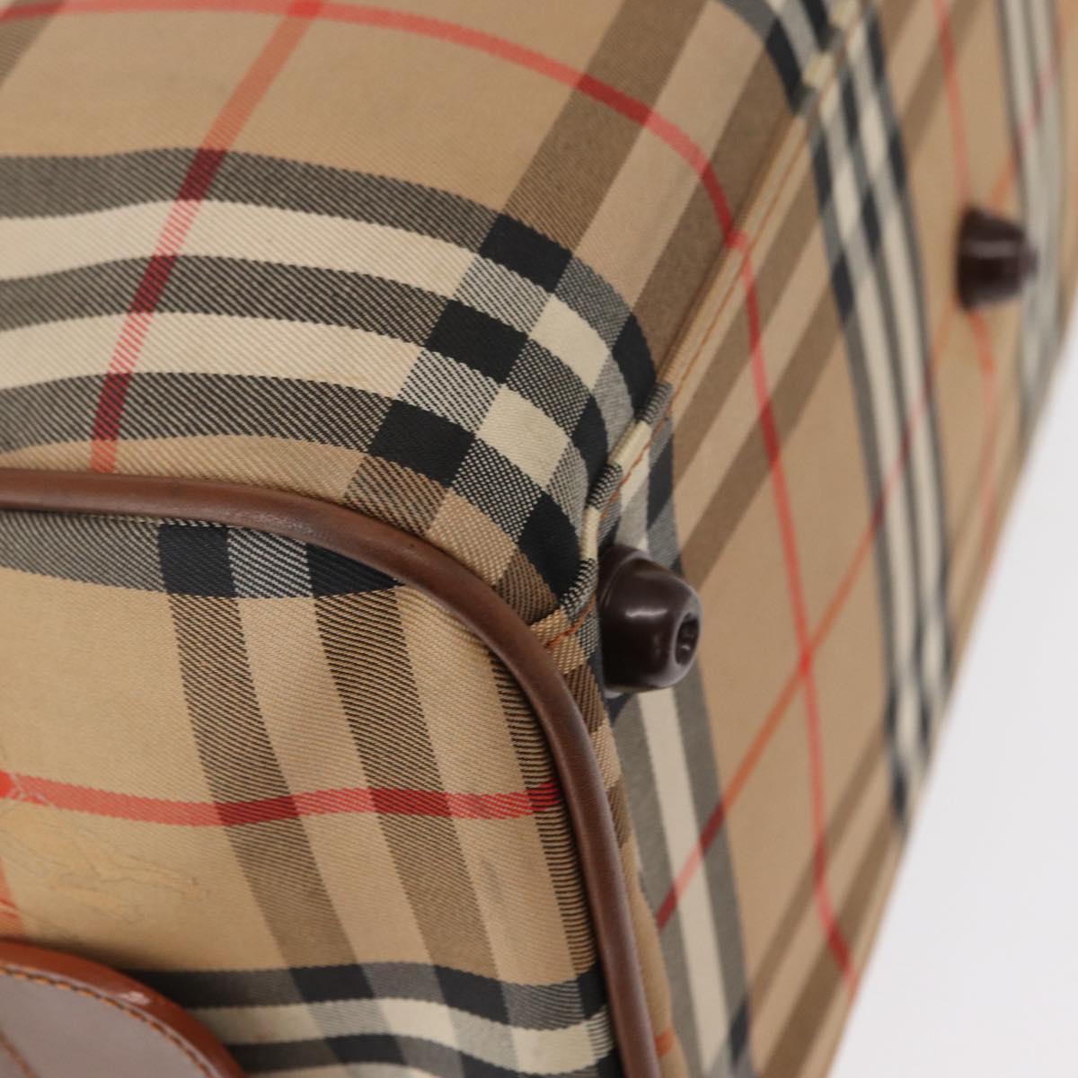 Burberrys Nova Check Boston Bag Canvas Leather Gold Beige Auth 152887