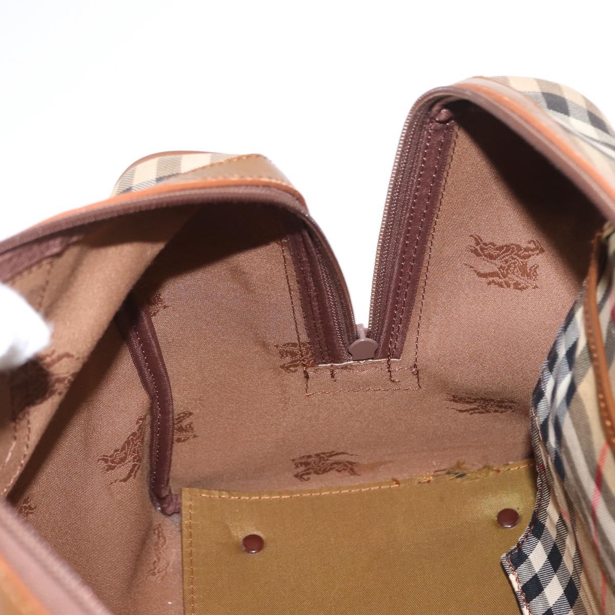 Burberrys Nova Check Boston Bag Canvas Leather Gold Beige Auth 152887