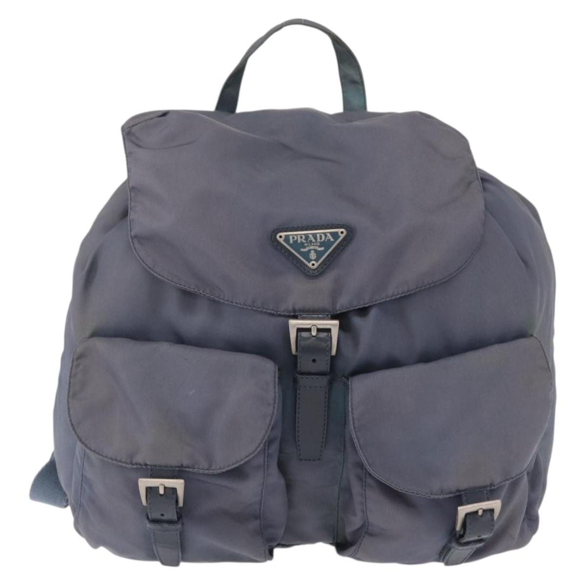 PRADA Backpack Nylon Blue Silver Auth 152888