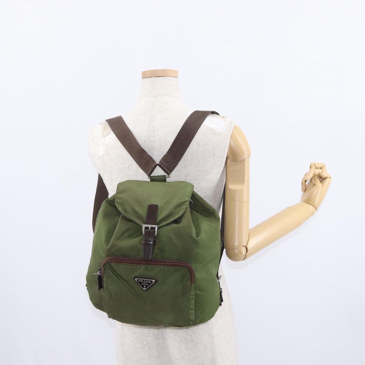 PRADA Backpack Nylon Khaki Silver Auth 152889