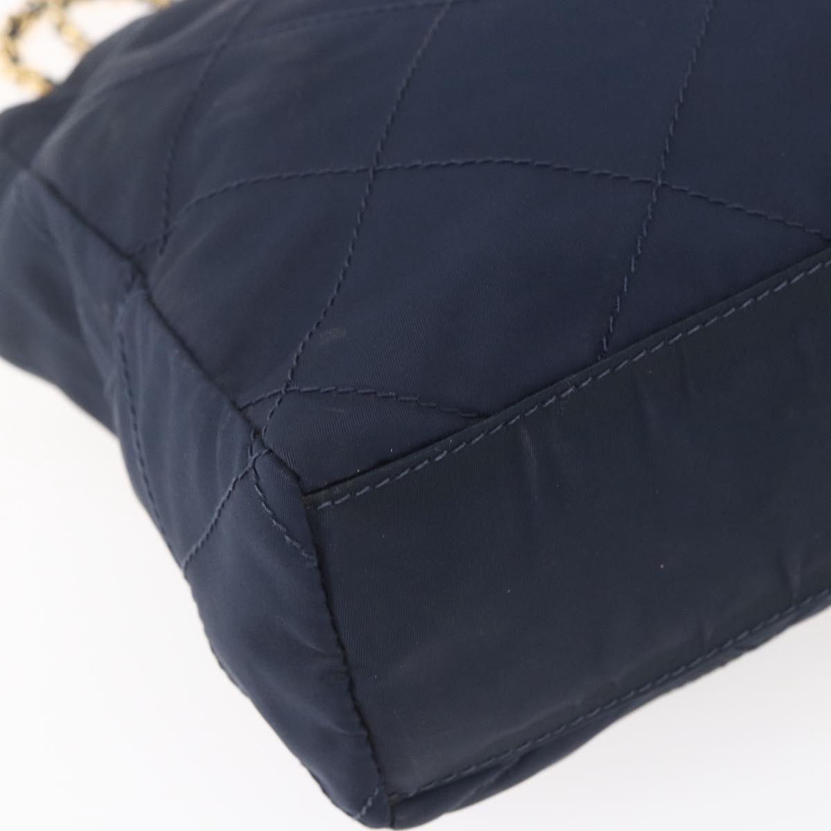 PRADA Chain Shoulder Bag Nylon Navy Gold Auth 152893