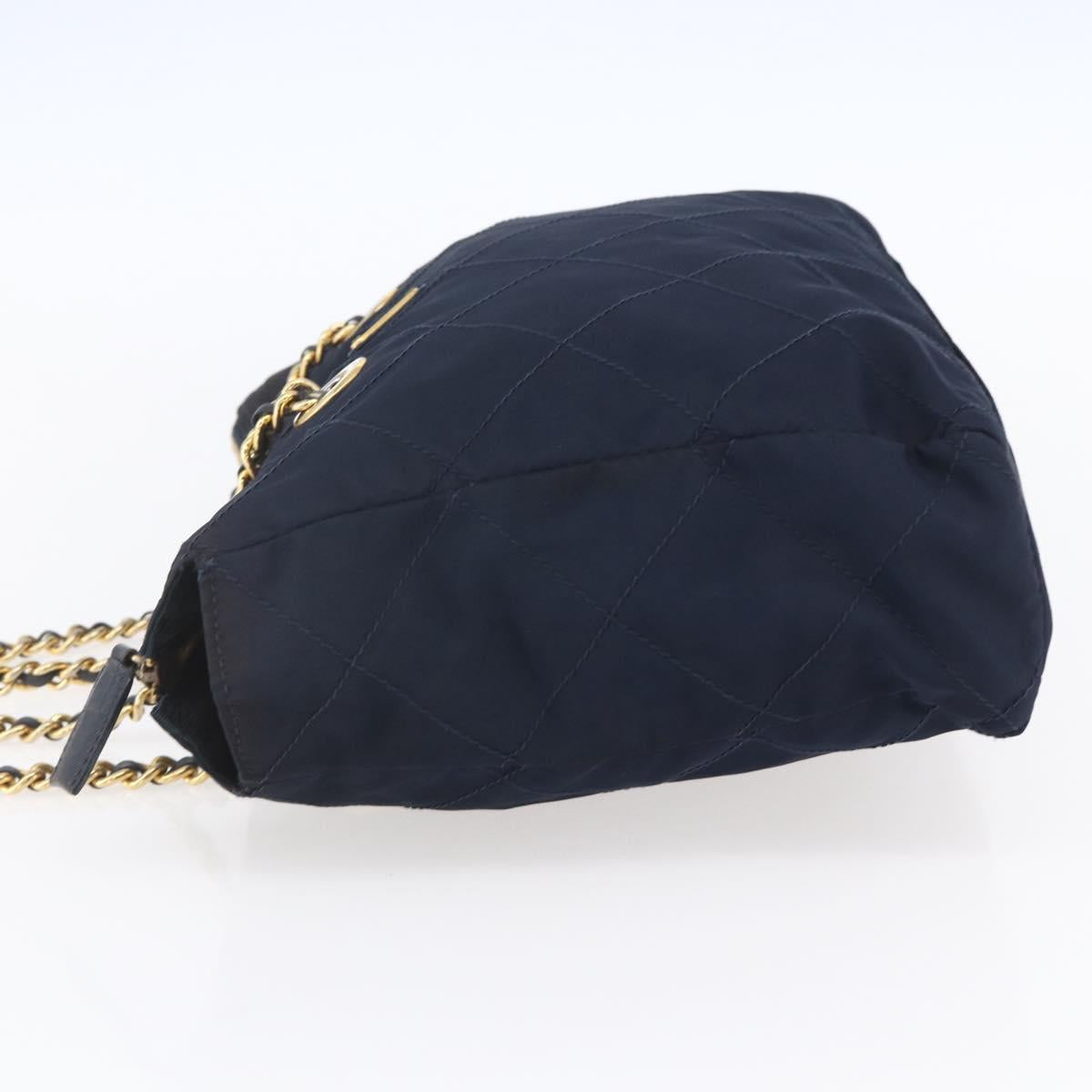 PRADA Chain Shoulder Bag Nylon Navy Gold Auth 152893