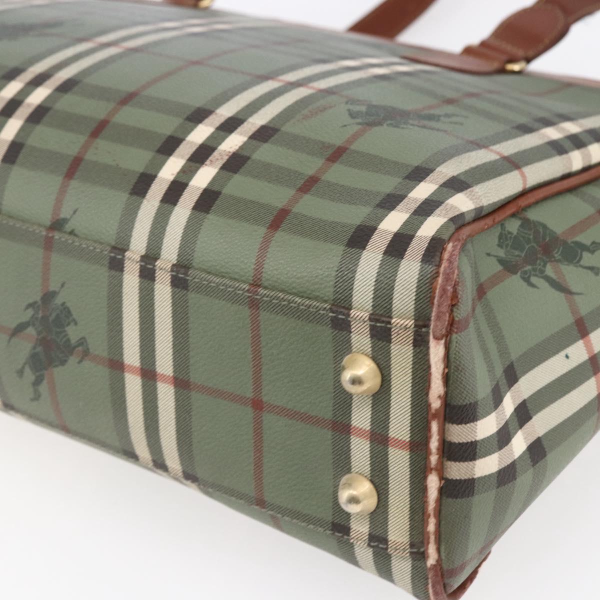 Burberrys Nova Check Tote Bag PVC Leather Green Gold Auth 152895