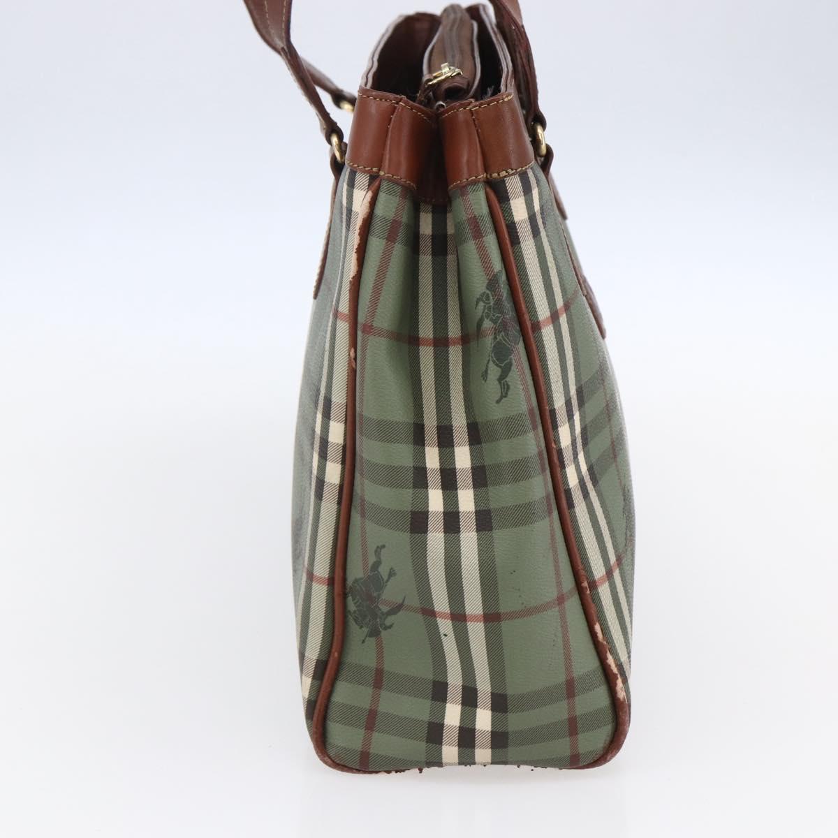 Burberrys Nova Check Tote Bag PVC Leather Green Gold Auth 152895