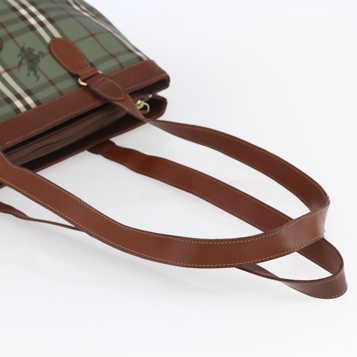 Burberrys Nova Check Tote Bag PVC Leather Green Gold Auth 152895