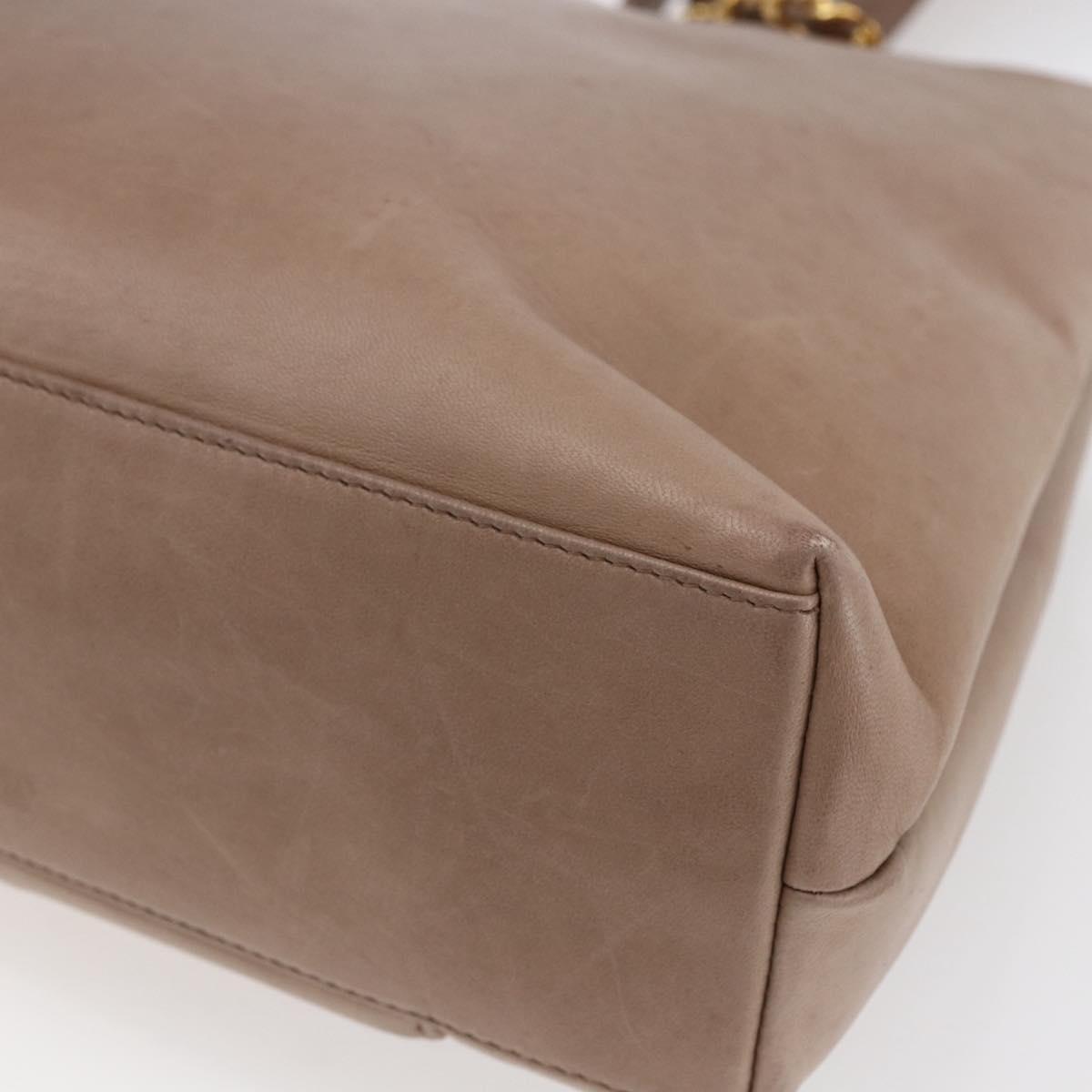 CHANEL Here Chain Shoulder Bag Lamb Skin Beige Gold CC Auth 152897A