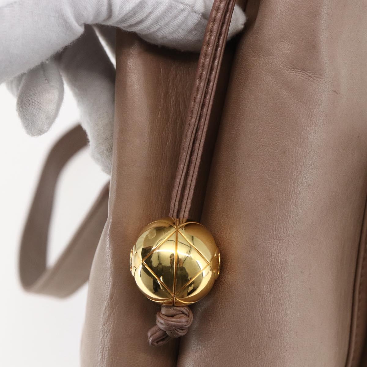CHANEL Here Chain Shoulder Bag Lamb Skin Beige Gold CC Auth 152897A
