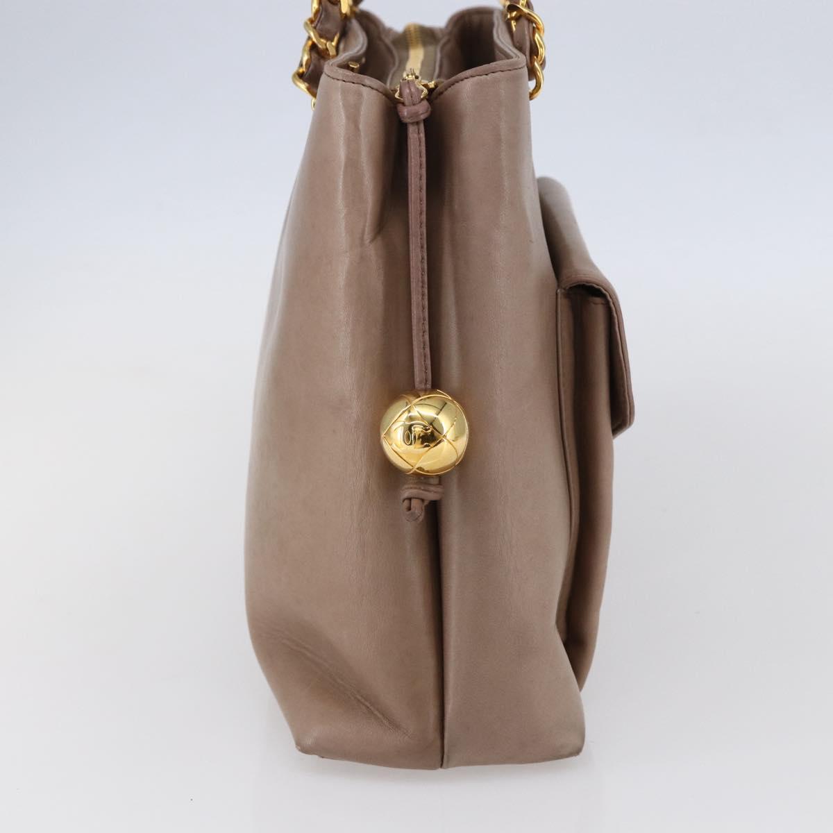 CHANEL Here Chain Shoulder Bag Lamb Skin Beige Gold CC Auth 152897A