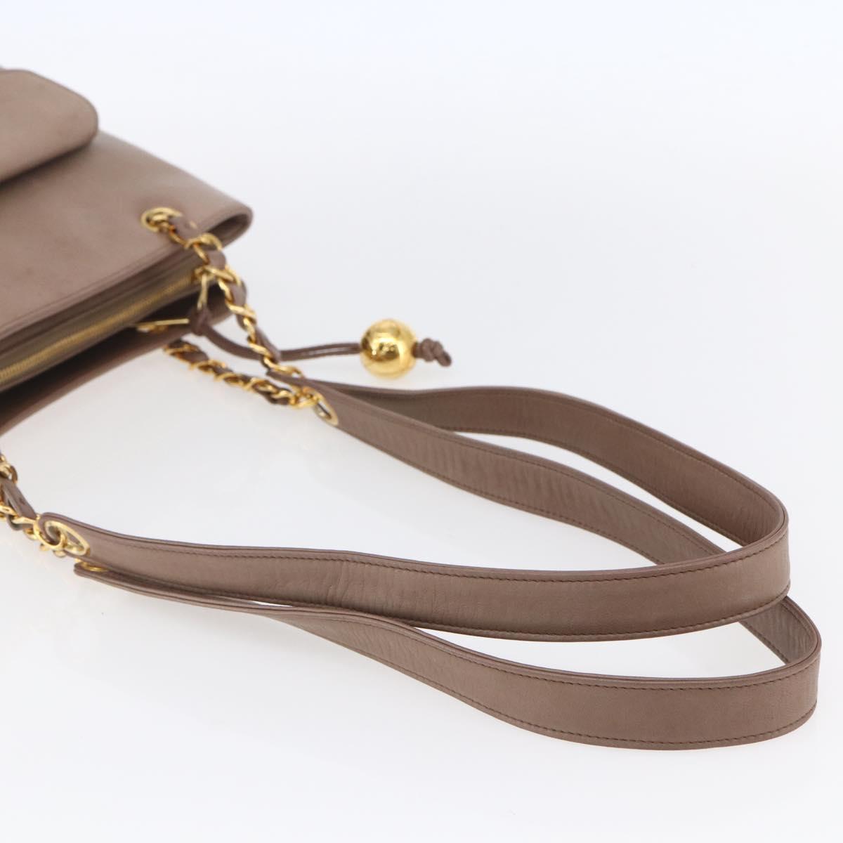 CHANEL Here Chain Shoulder Bag Lamb Skin Beige Gold CC Auth 152897A