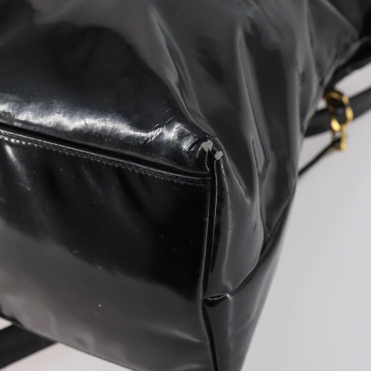 CHANEL COCO Mark Chain Shoulder Bag Patent leather Black Gold CC Auth 152898