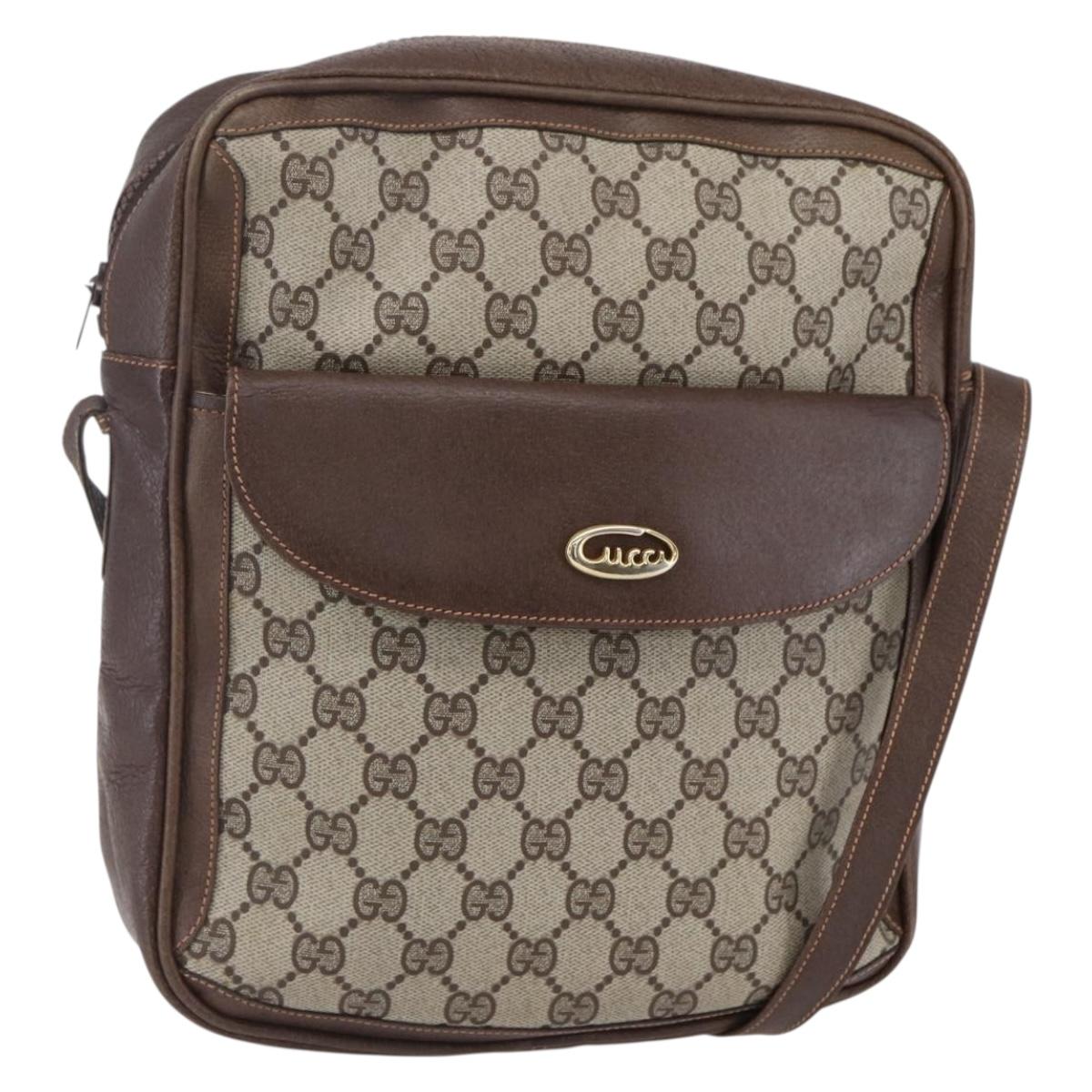 GUCCI GG Supreme Shoulder Bag PVC Beige Gold Auth 152905