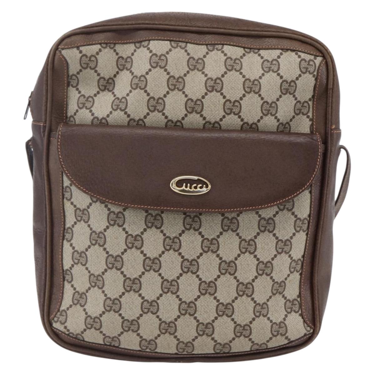 GUCCI GG Supreme Shoulder Bag PVC Beige Gold Auth 152905