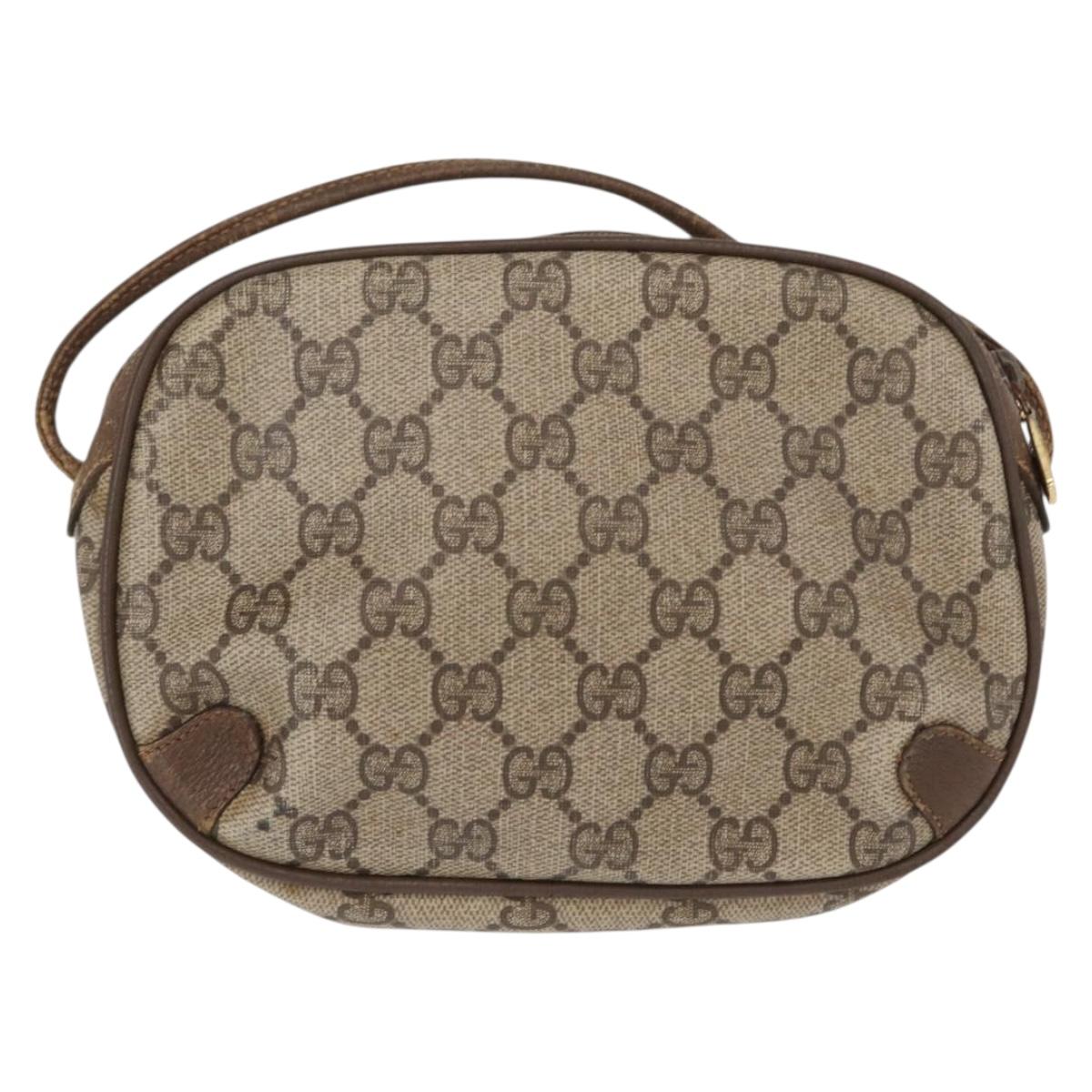 GUCCI GG Supreme Web Sherry Line Bag PVC Beige Gold 89 02 066 Auth 152906