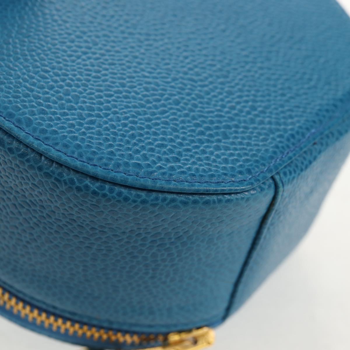 CHANEL COCO Mark Jewelry case Jewelry Box Caviar Skin Blue Gold CC Auth 152911V