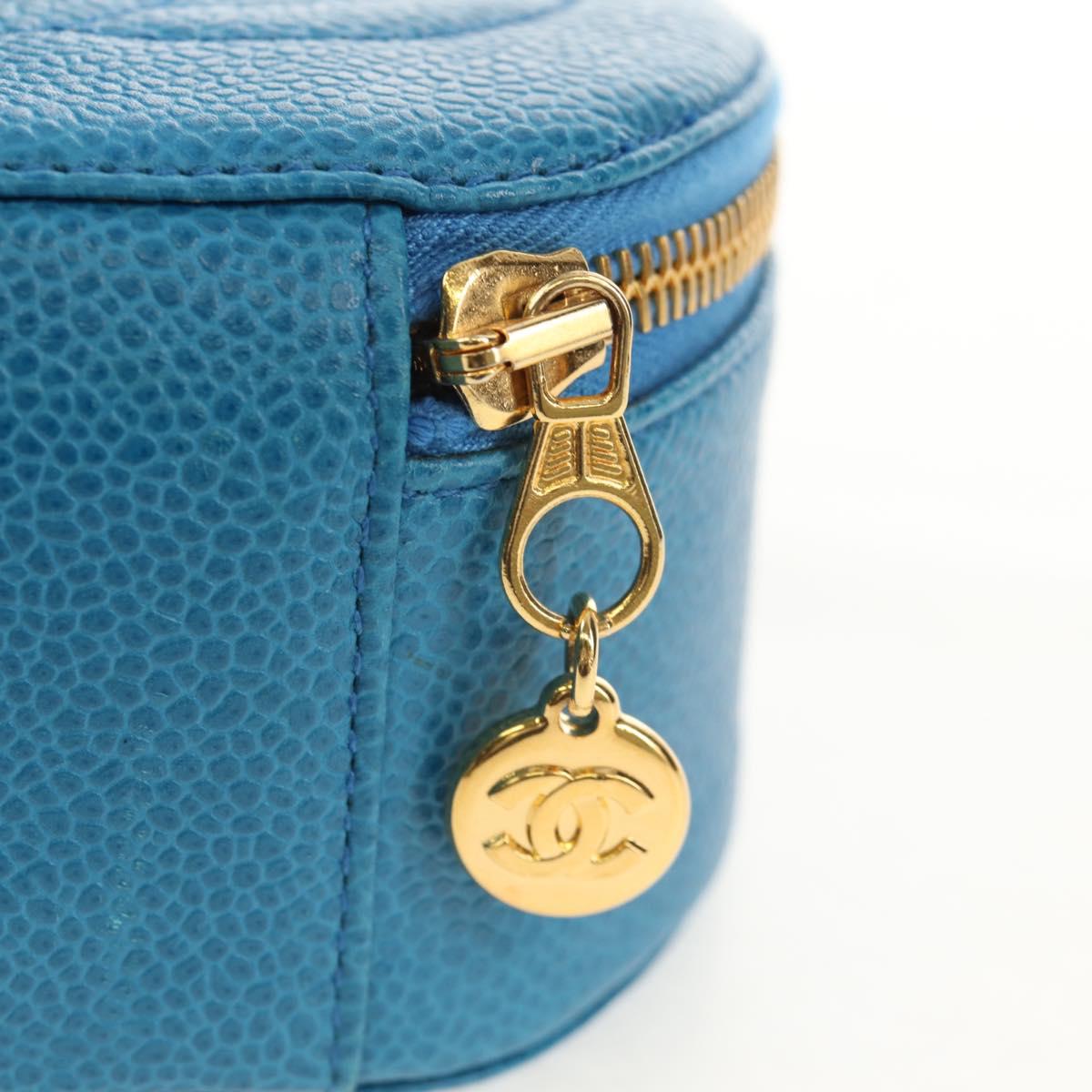 CHANEL COCO Mark Jewelry case Jewelry Box Caviar Skin Blue Gold CC Auth 152911V