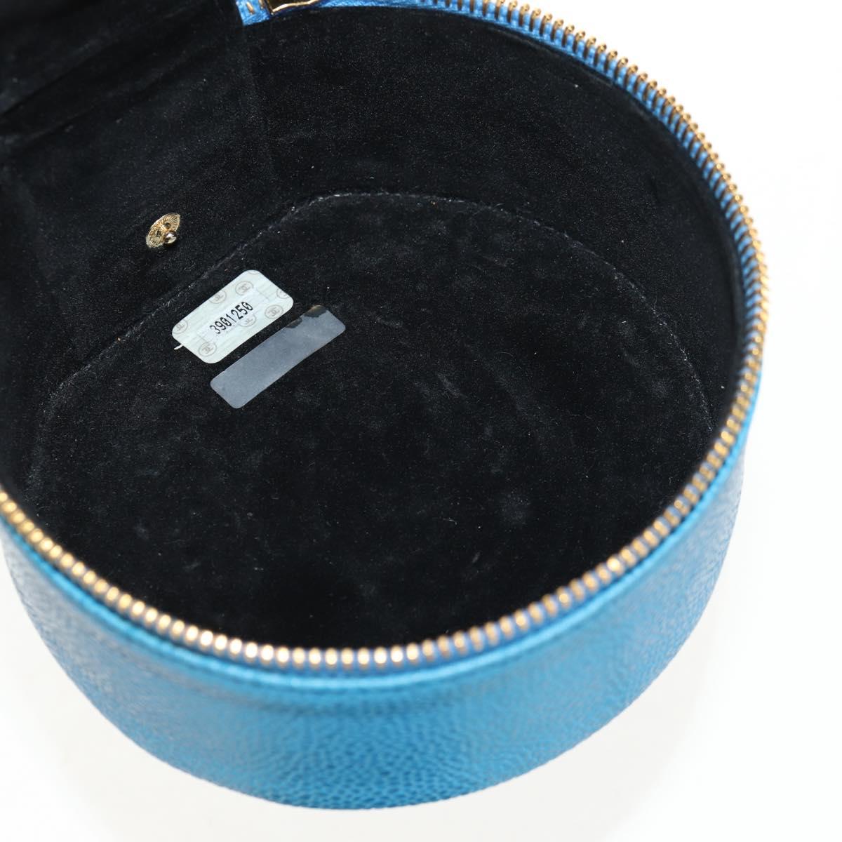 CHANEL COCO Mark Jewelry case Jewelry Box Caviar Skin Blue Gold CC Auth 152911V