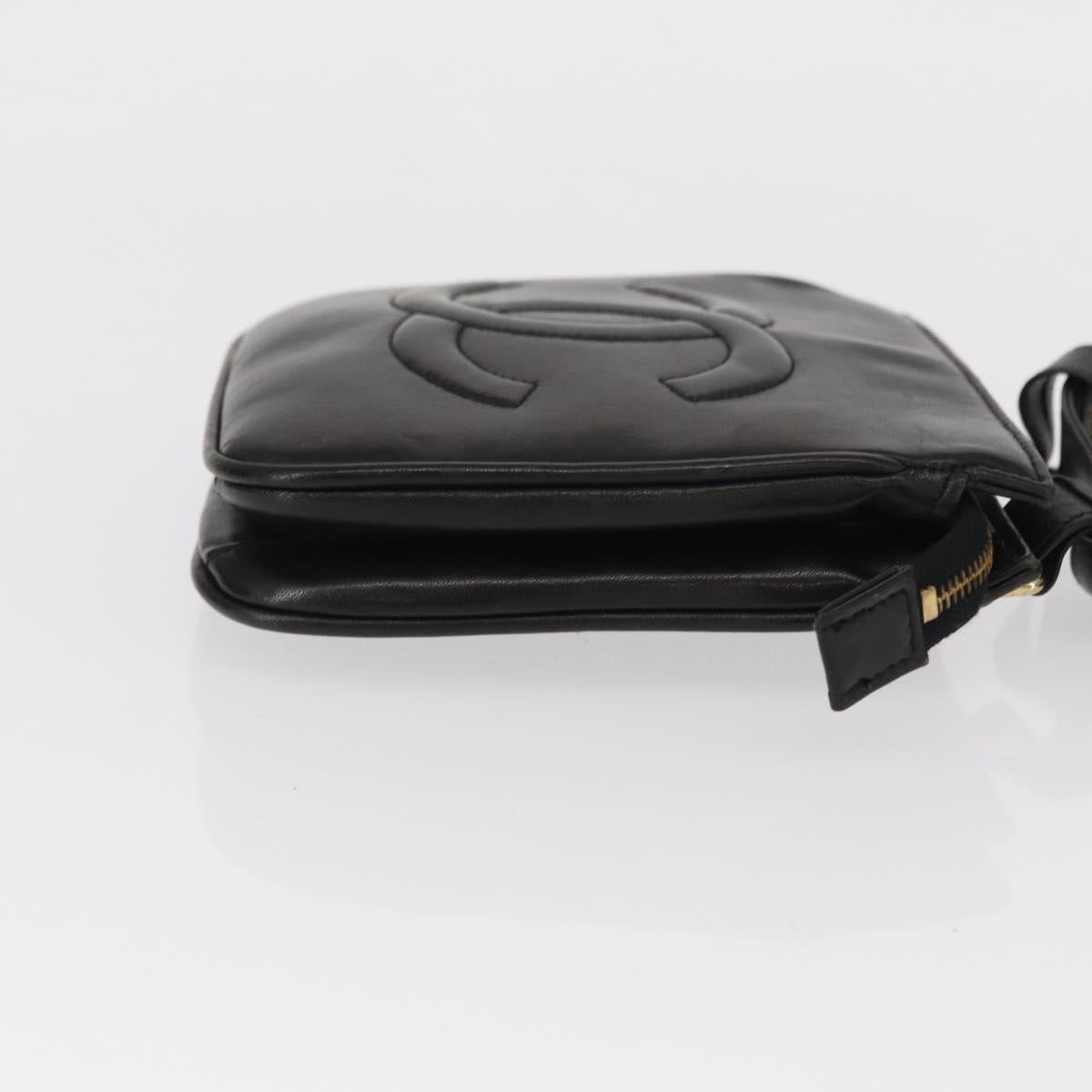 CHANEL COCO Mark Matelasse Waist Bag Leather Black Gold CC Auth 152921