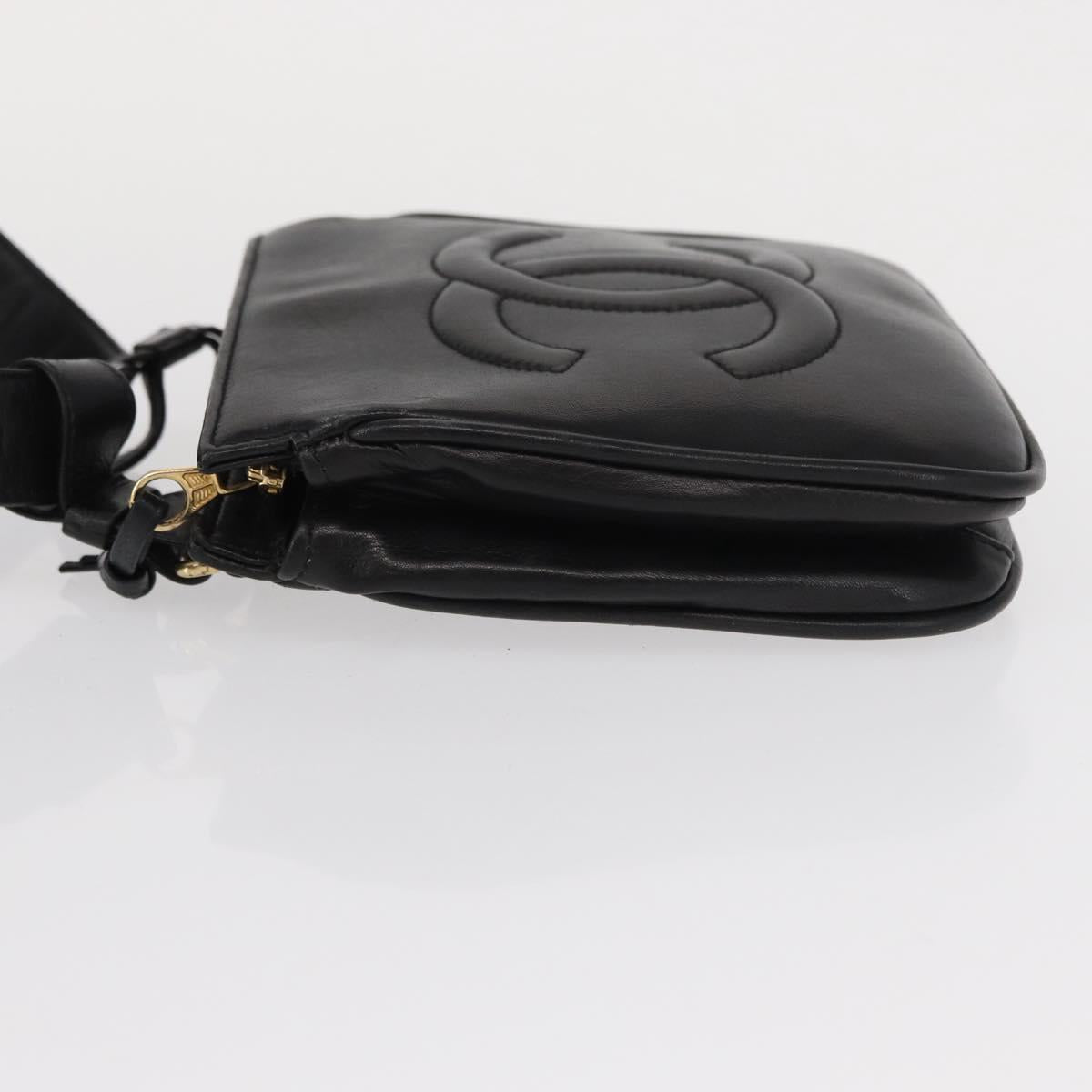 CHANEL COCO Mark Matelasse Waist Bag Leather Black Gold CC Auth 152921