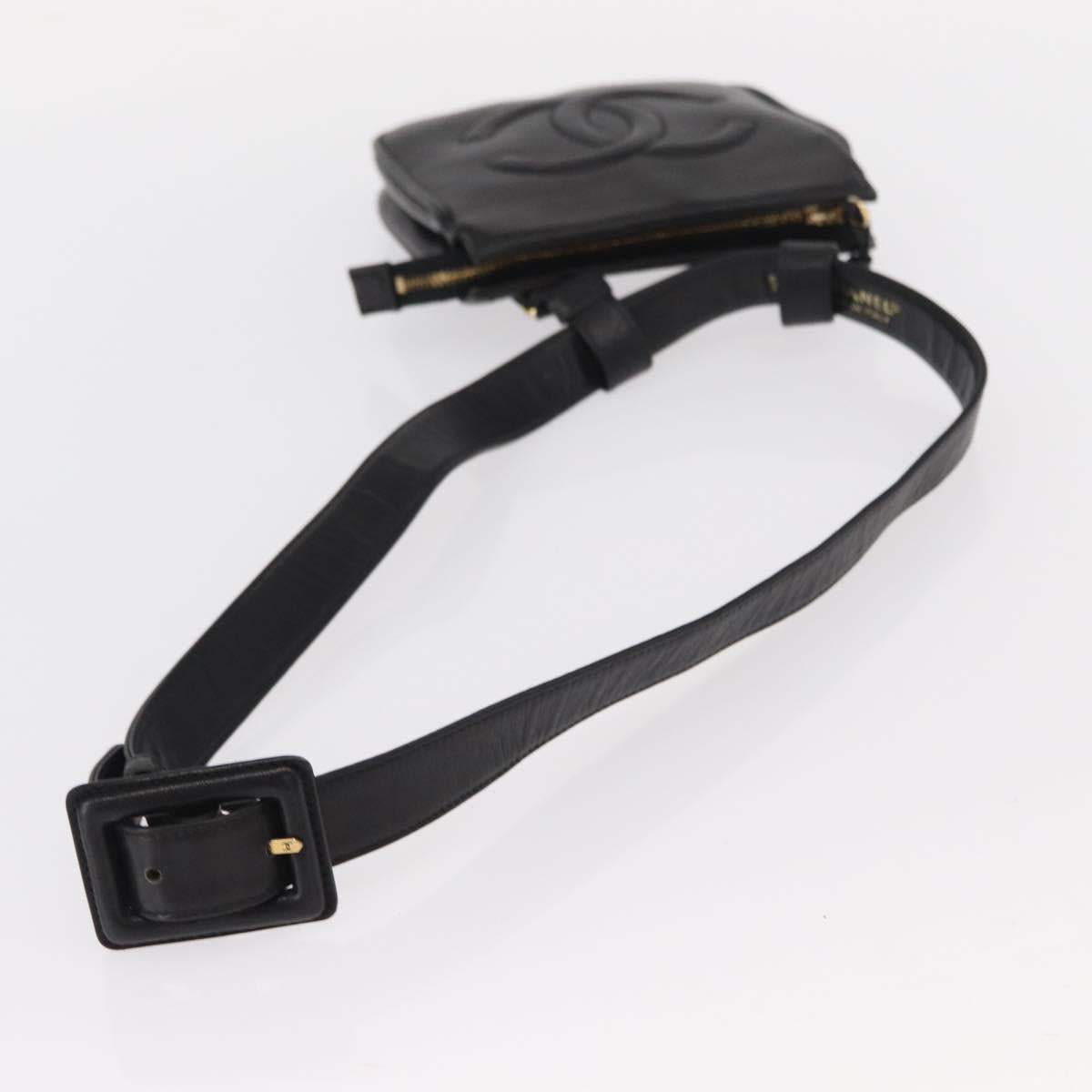 CHANEL COCO Mark Matelasse Waist Bag Leather Black Gold CC Auth 152921