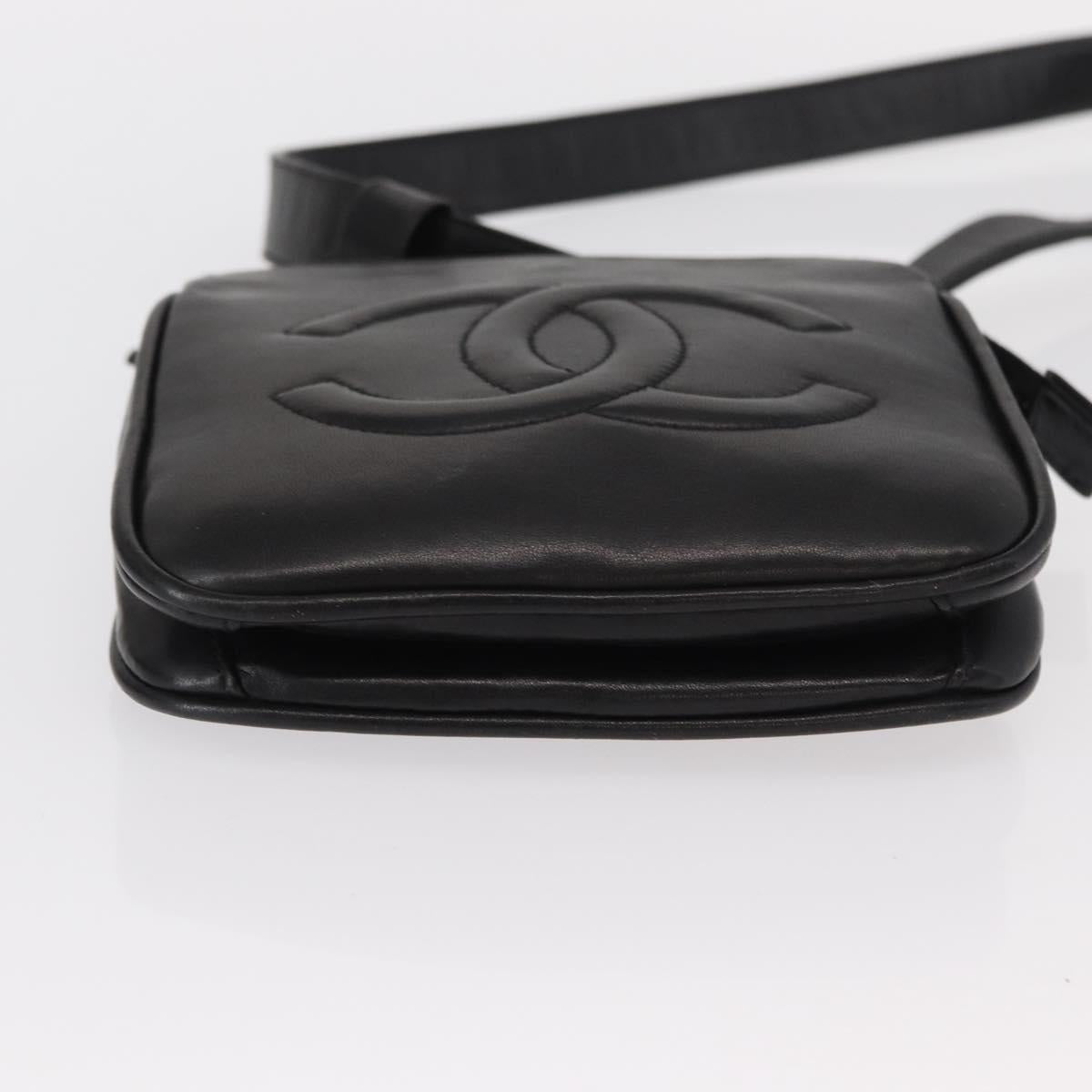 CHANEL COCO Mark Matelasse Waist Bag Leather Black Gold CC Auth 152921