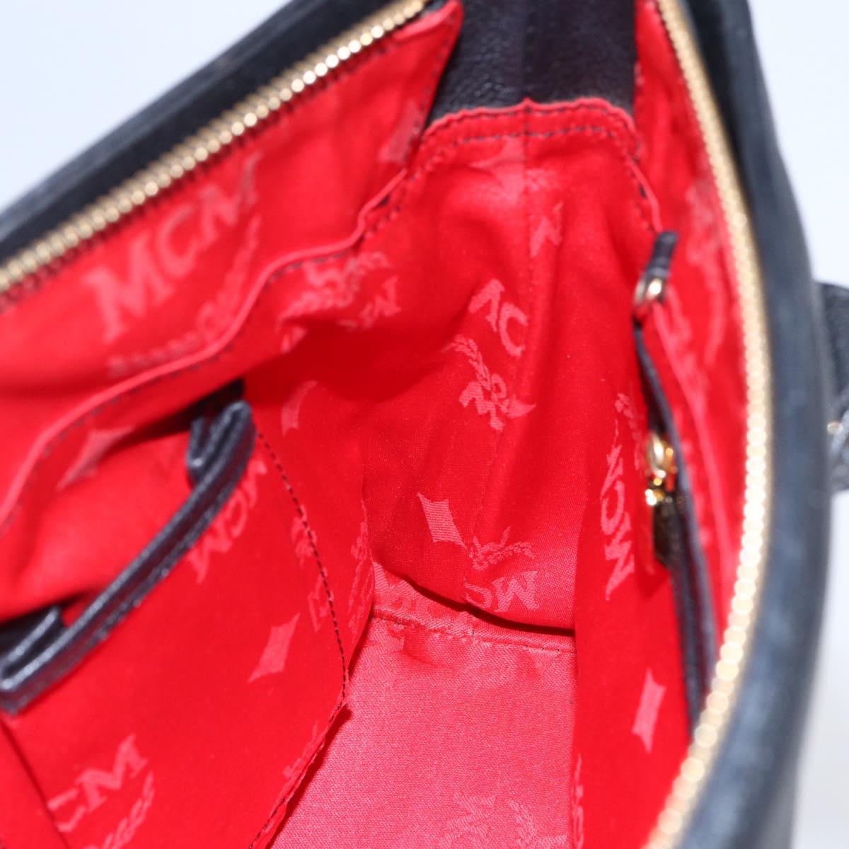 MCM Hand Bag Leather Black Gold Auth 152933