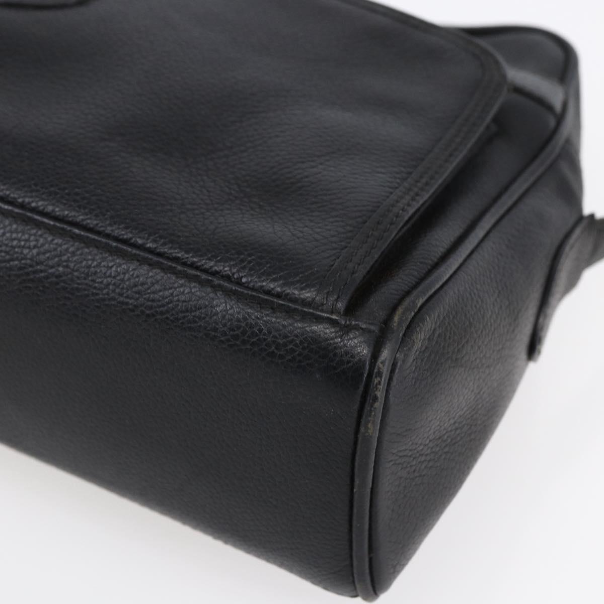 GUCCI Shoulder Bag Leather Black Gold Auth 152934