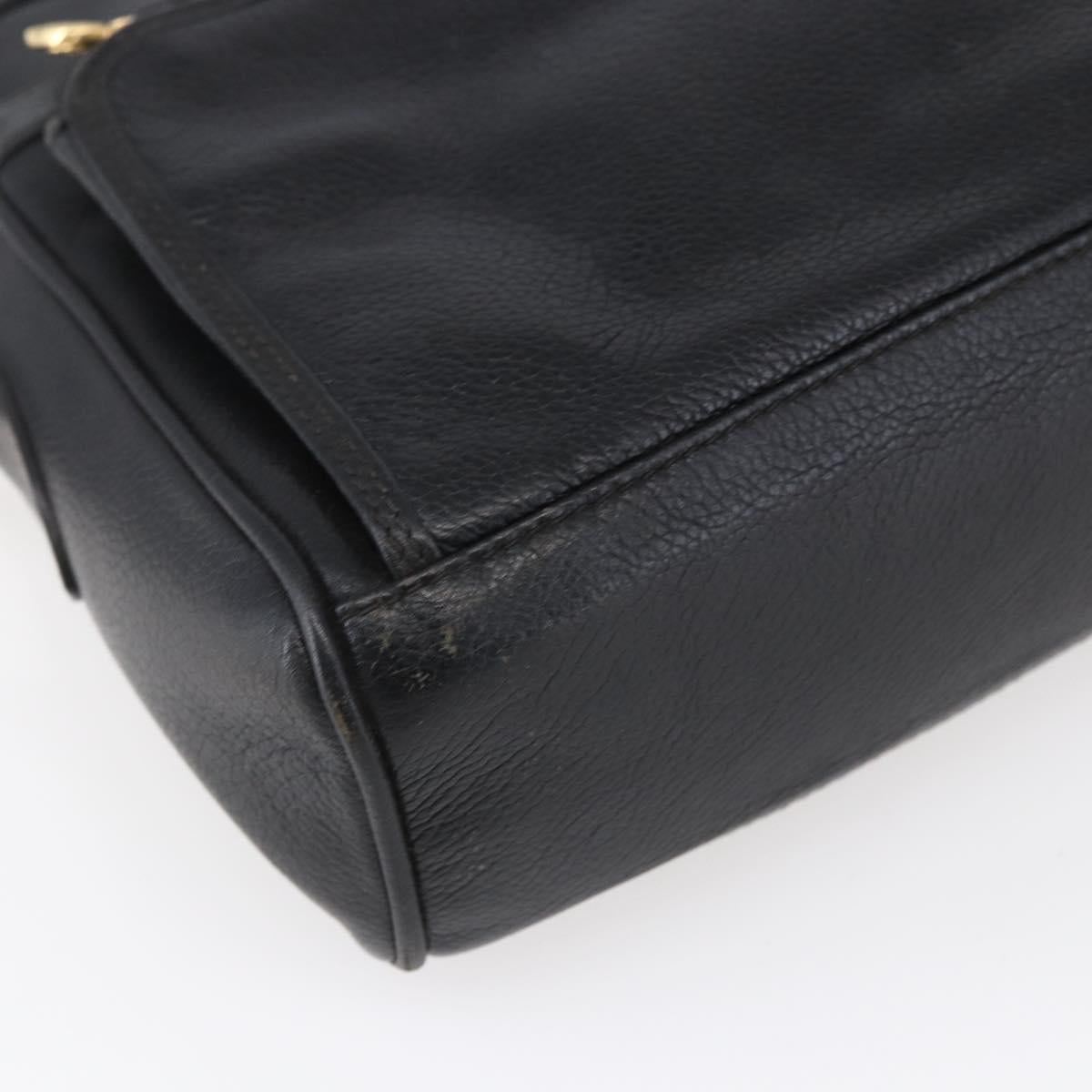 GUCCI Shoulder Bag Leather Black Gold Auth 152934