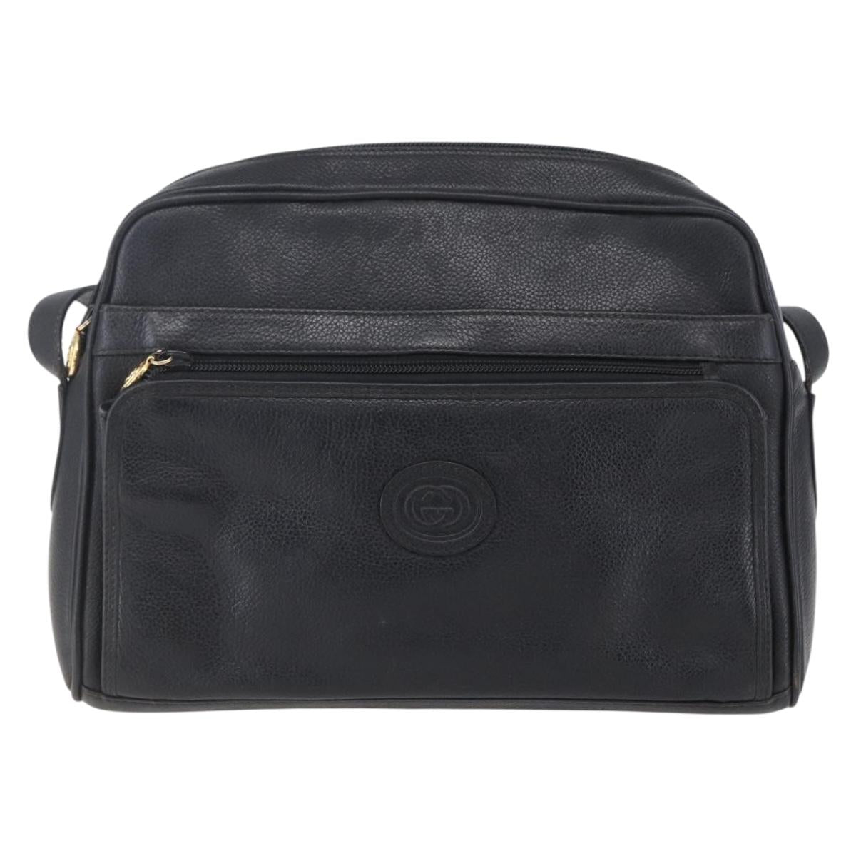 GUCCI Shoulder Bag Leather Black Gold Auth 152934