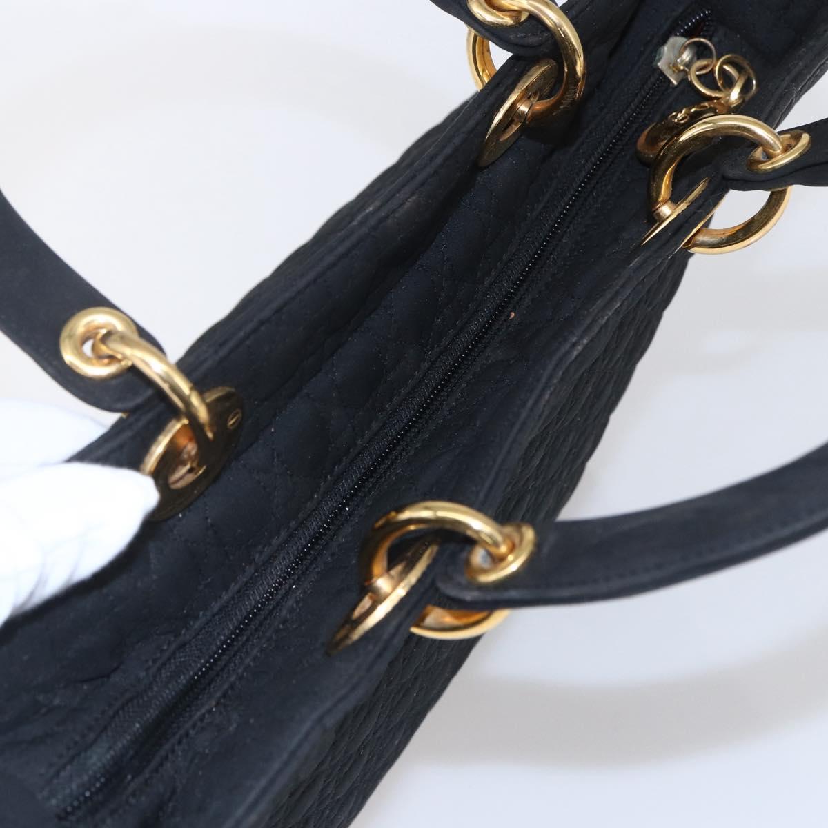 Christian Dior Lady Dior Canage Hand Bag Nylon Black Gold Auth 152936
