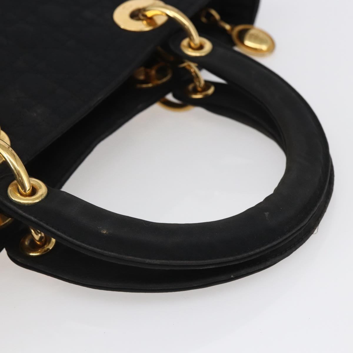 Christian Dior Lady Dior Canage Hand Bag Black Gold Auth 152936