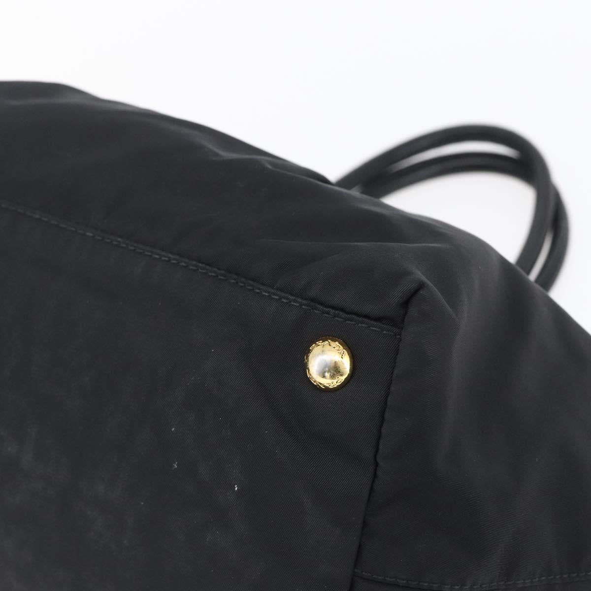 PRADA Hand Bag Nylon Black Gold Auth 152937
