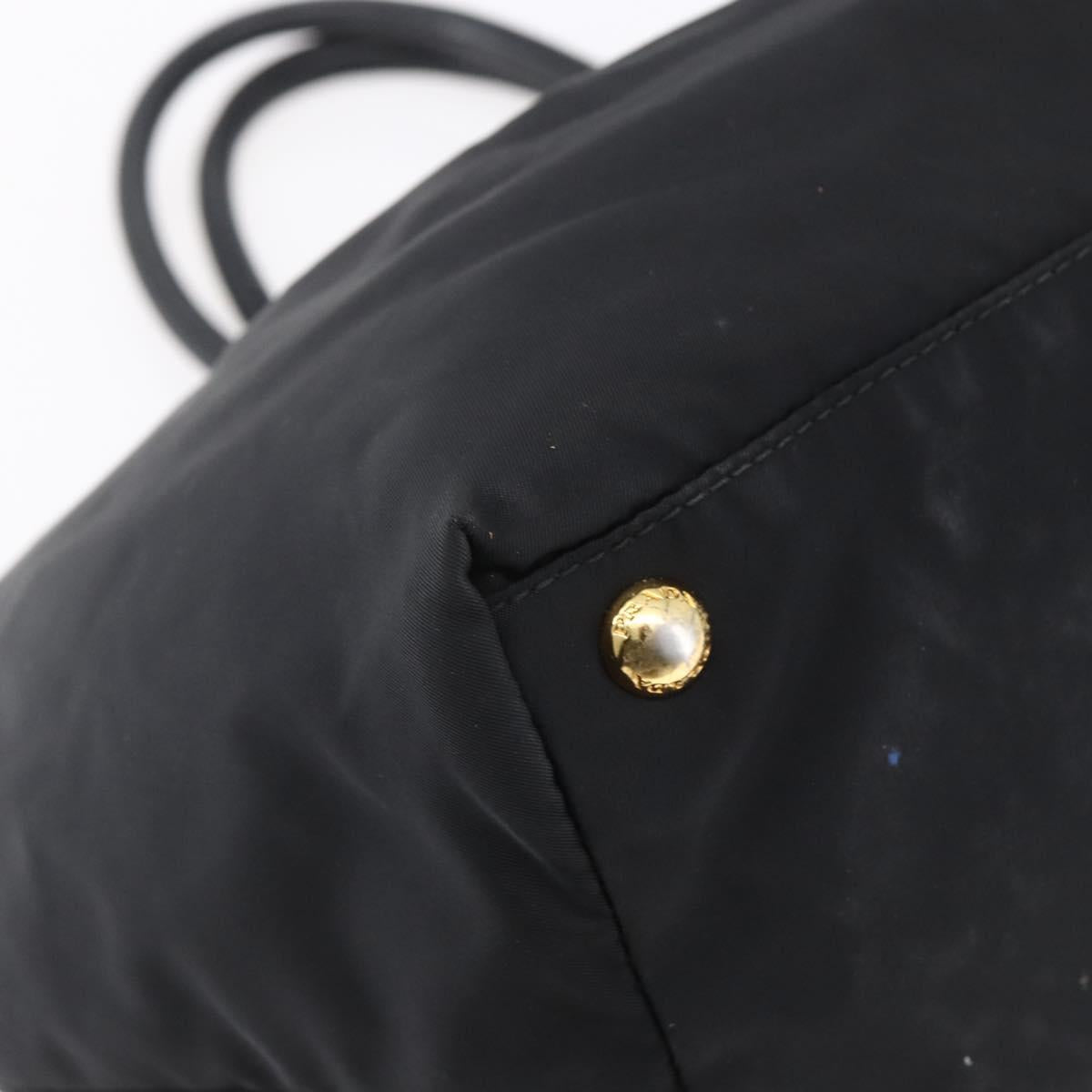 PRADA Hand Bag Nylon Black Gold Auth 152937