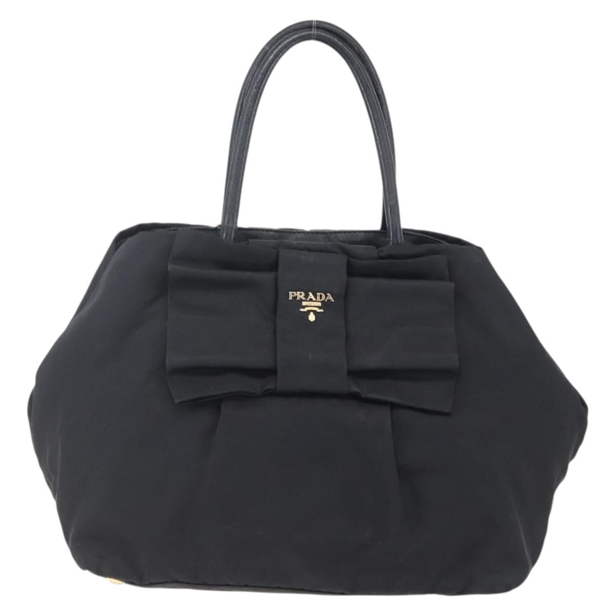 PRADA Hand Bag Nylon Black Gold Auth 152937