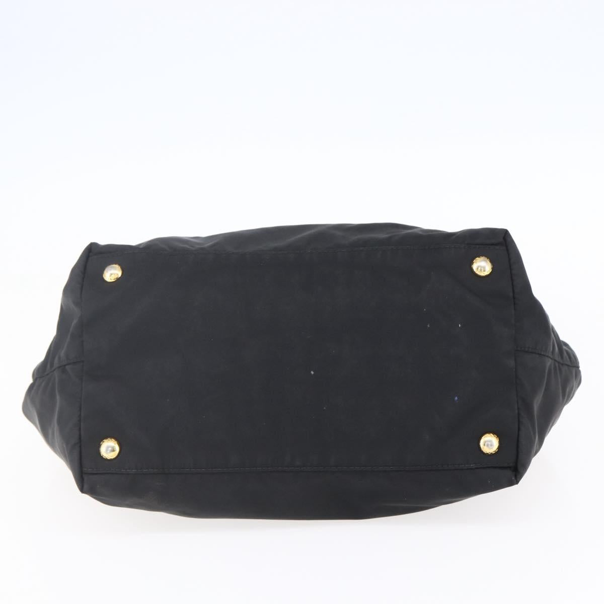 PRADA Hand Bag Nylon Black Gold Auth 152937