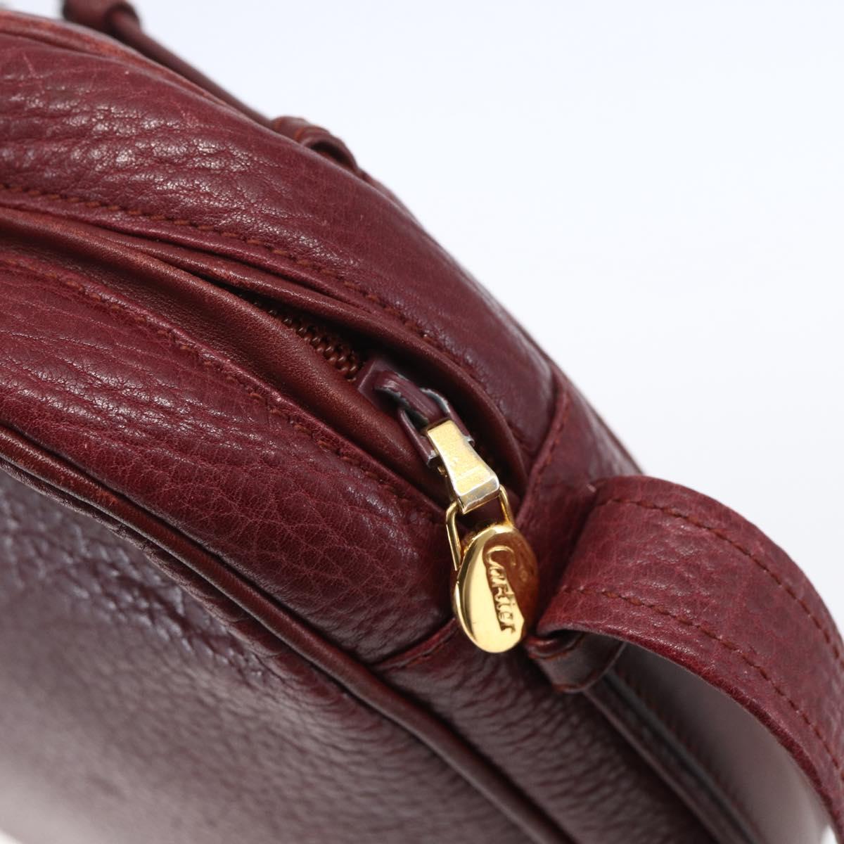 CARTIER Must Line Shoulder Bag Leather Bordeaux Gold Auth 152940