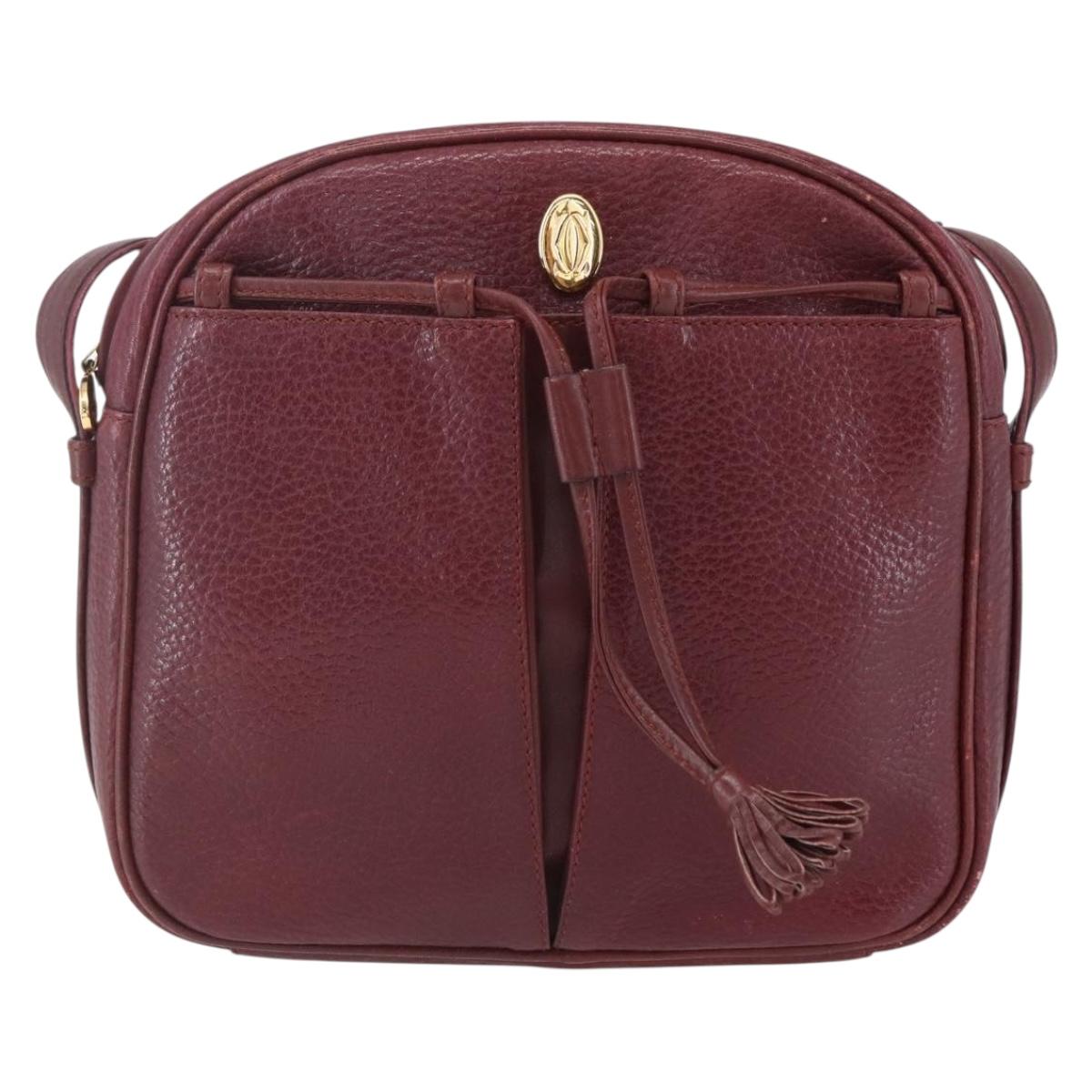 CARTIER Must Line Shoulder Bag Leather Bordeaux Gold Auth 152940