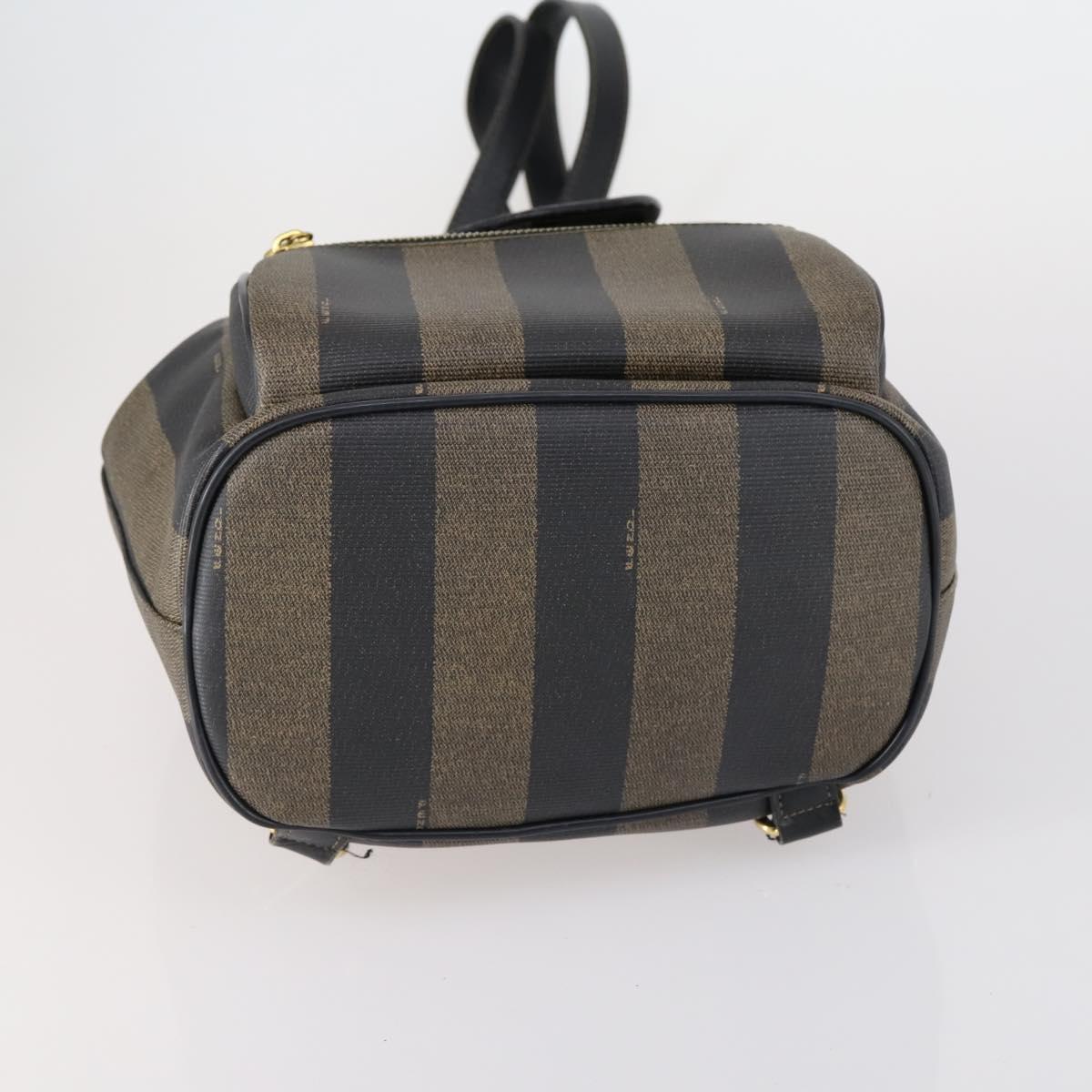 FENDI Pecan Canvas Backpack PVC Brown Black gold Auth 152942