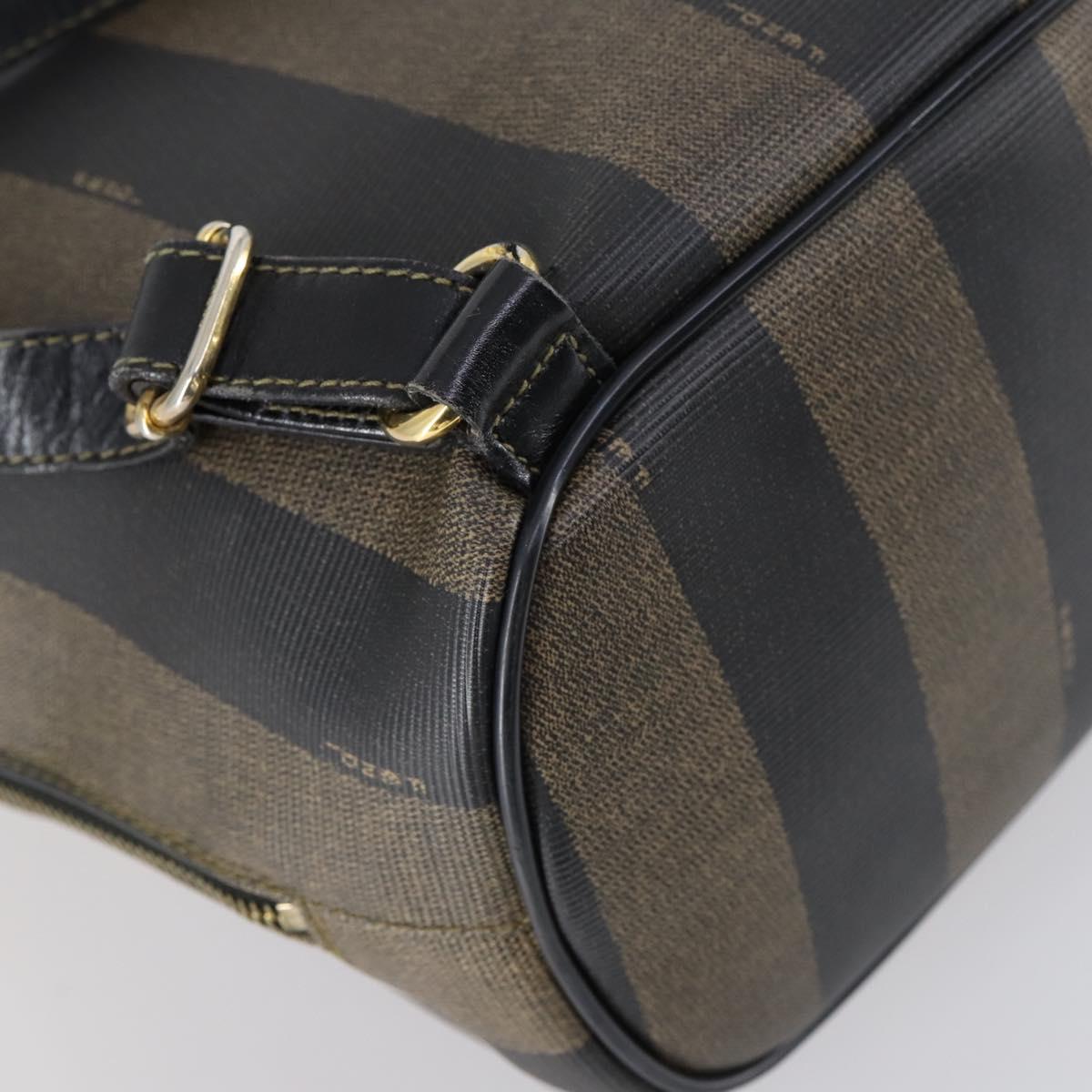 FENDI Pecan Canvas Backpack PVC Brown Black gold Auth 152942